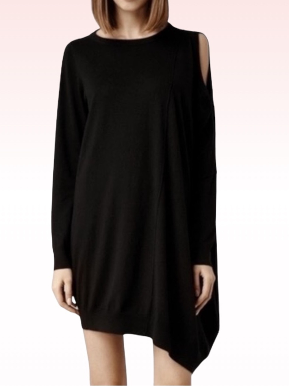 ALL SAINTS Black Roulo Jumper Bare Shoulder Asymmetrical Sweater Dress